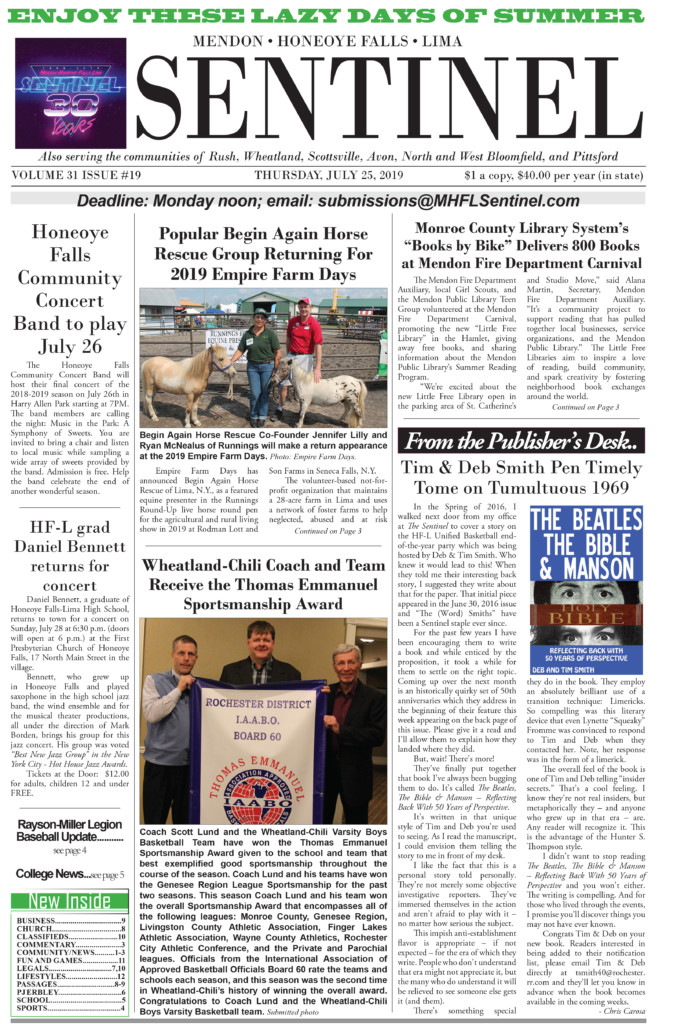 July 25 2019 Issue Of The Sentinel Mendon Honeoye Falls Lima