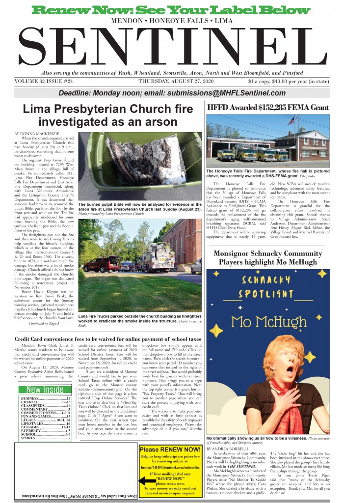 August 27, 2020 Issue of <em>The Sentinel</em>