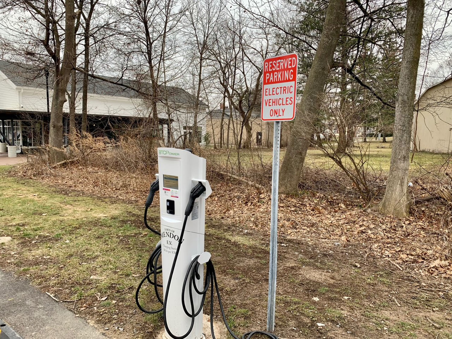 Mendon Public Library has two electric vehicle charging stations
