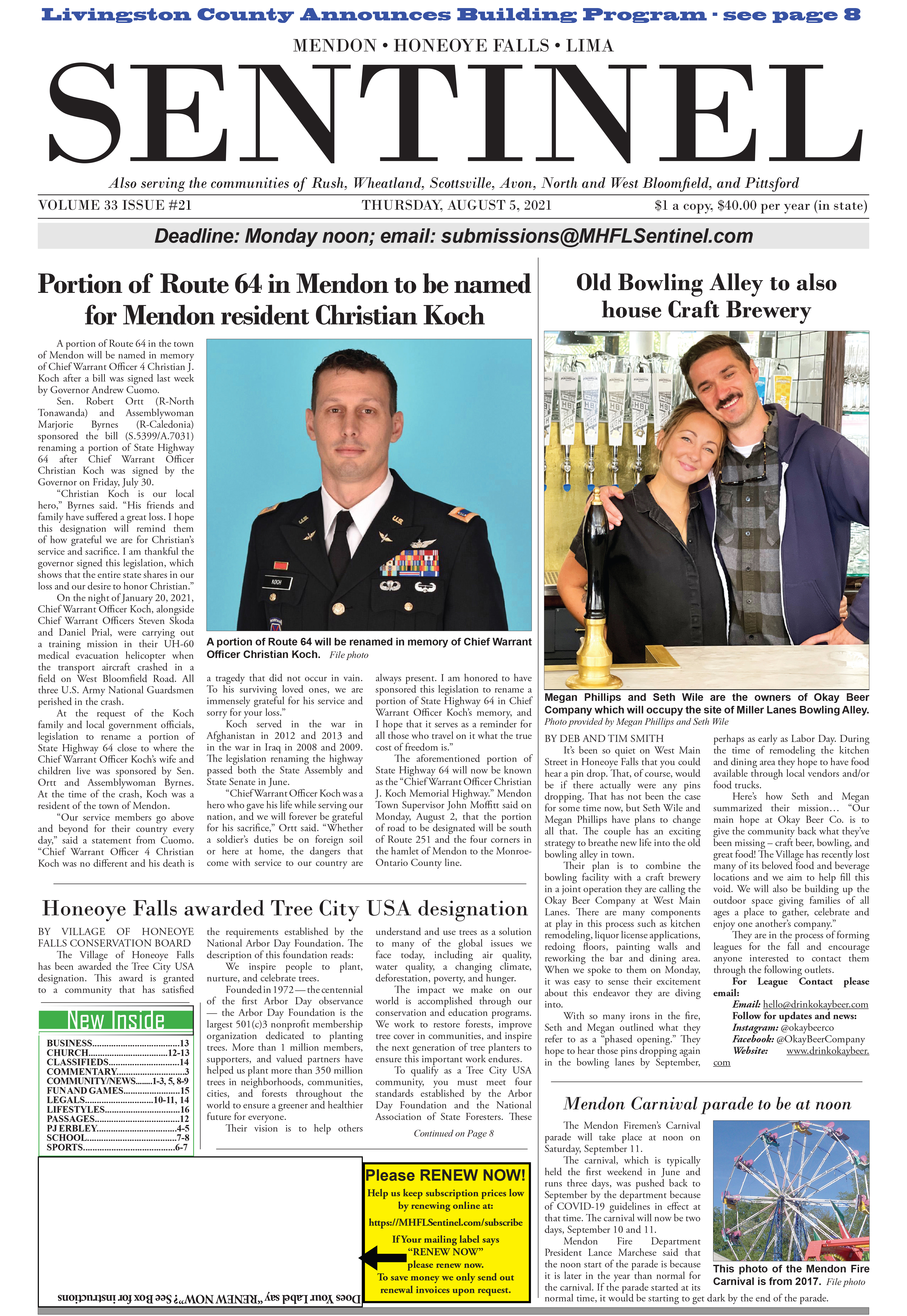 August 5, 2021 Issue of <em>The Sentinel</em>