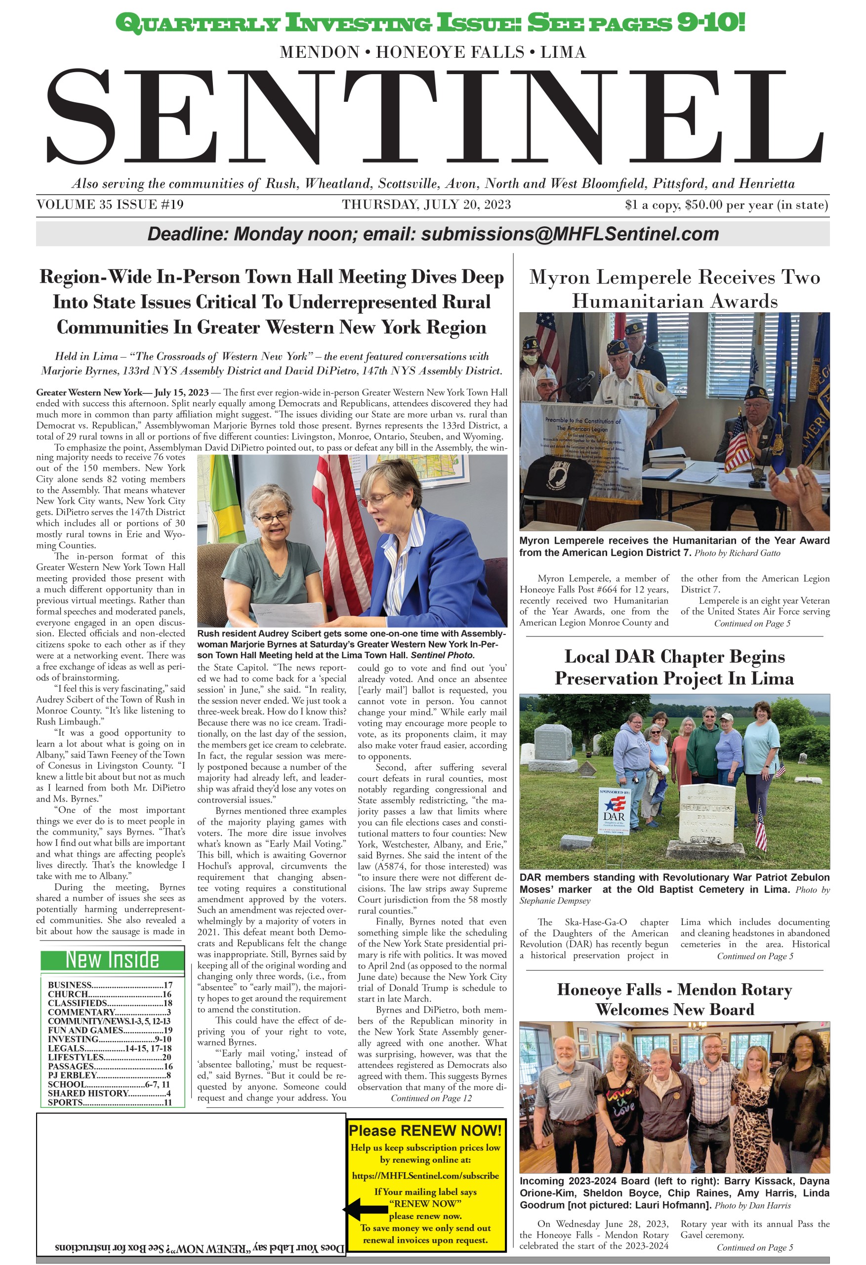 July 20, 2023 Issue Of The Sentinel – Mendon Honeoye Falls Lima Sentinel