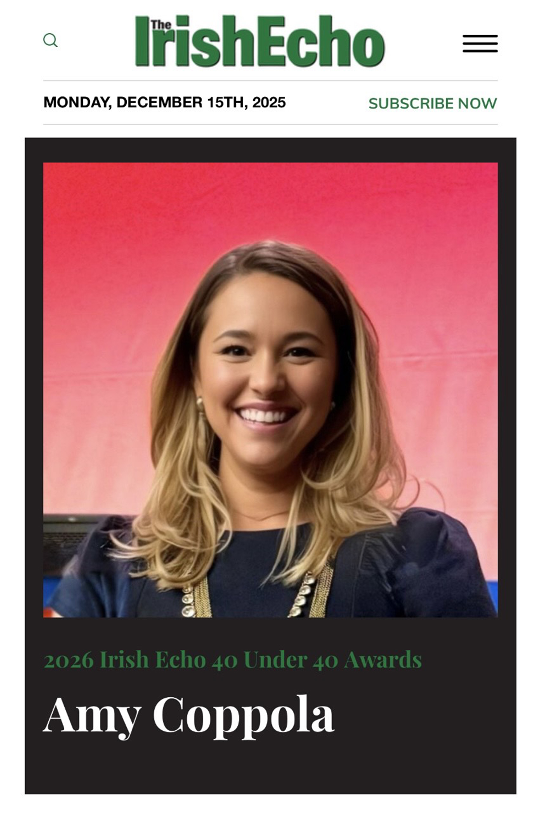 Local Artist Honored: Amy Coppola ADCRG Named to Irish Echo’s 40 Under 40