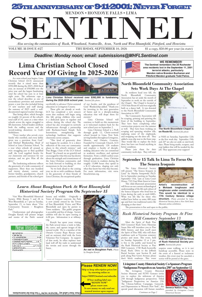 September 10, 2026 Issue of The Sentinel